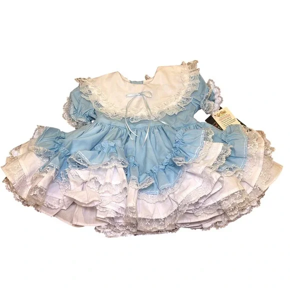 Lid'l Dolly Pageant Dress Blue White Full Circle Ruffle Lace Girls Sz 16-19 lbs - Picture 8 of 8